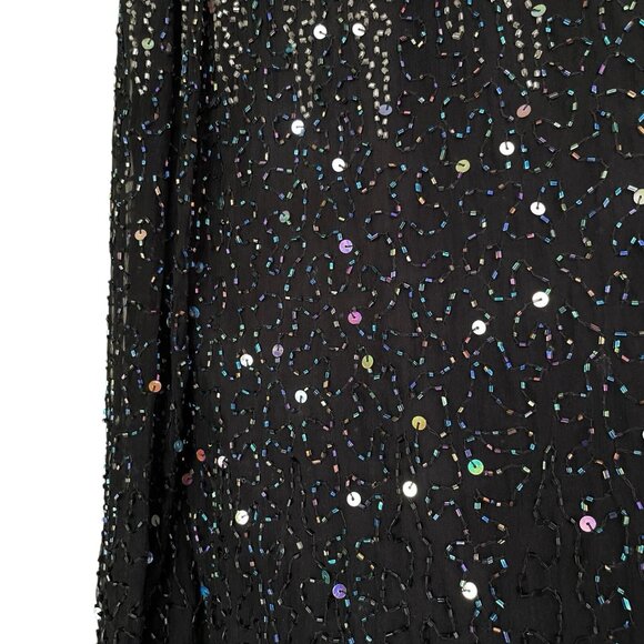 Vtg Stenay Silk Sequined Beaded Sheer Sleeve Evening Top Black Silver Size M - Picture 4 of 6